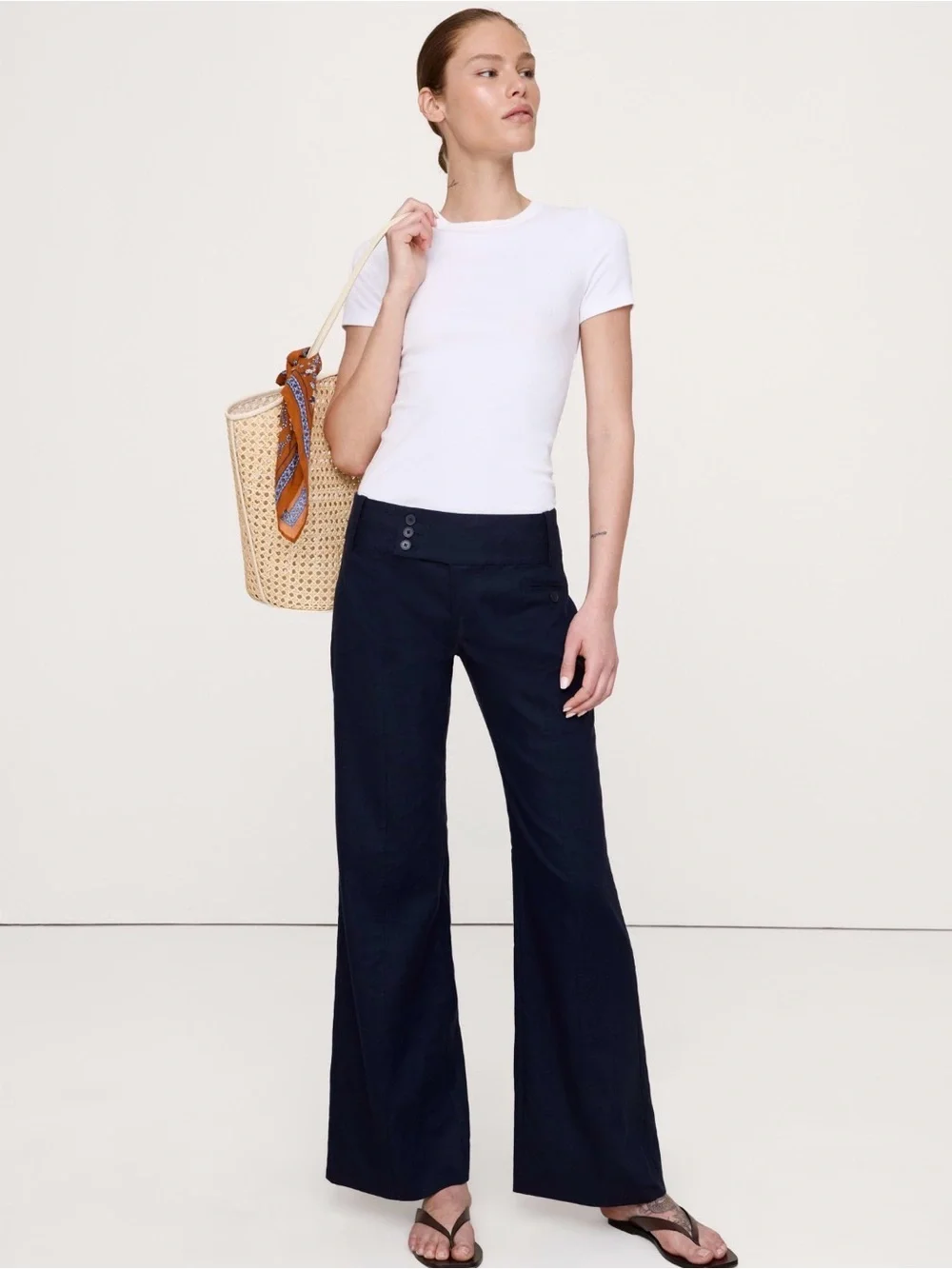 NWT Banana Republic Low Rise Wide Leg Linen Viscose Navy Blue Pant Sz 6 (#899986